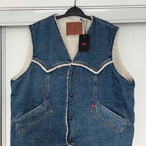 Levi's Western Blue Denim Sherpa Vest with White Lining